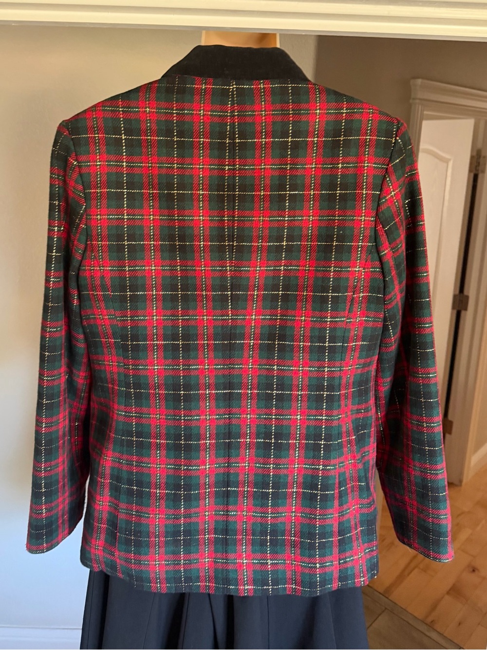 Vintage 90s Tartan Plaid Wool Blazer Red Green Holiday Preppy Equestrian 12 - Picture 9 of 12